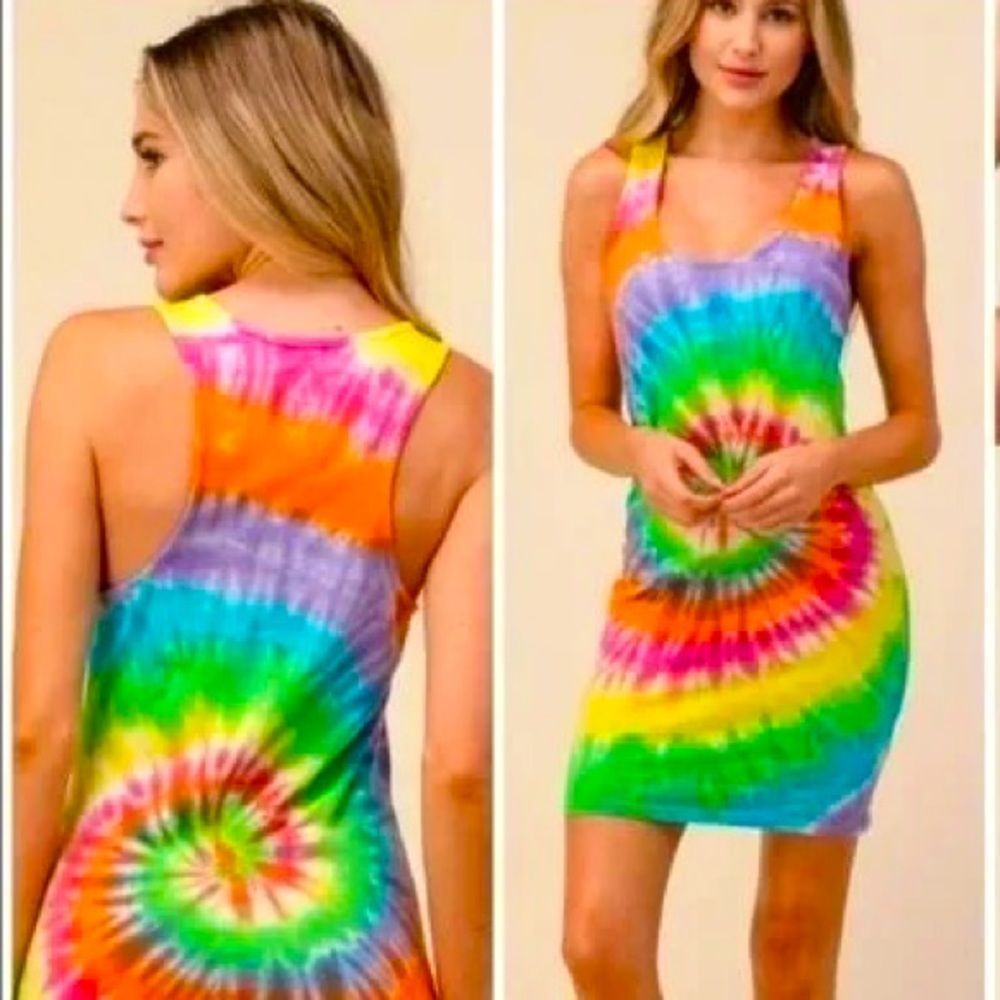 Tie Dye Rainbow Mini Dress - Picture 4 of 16